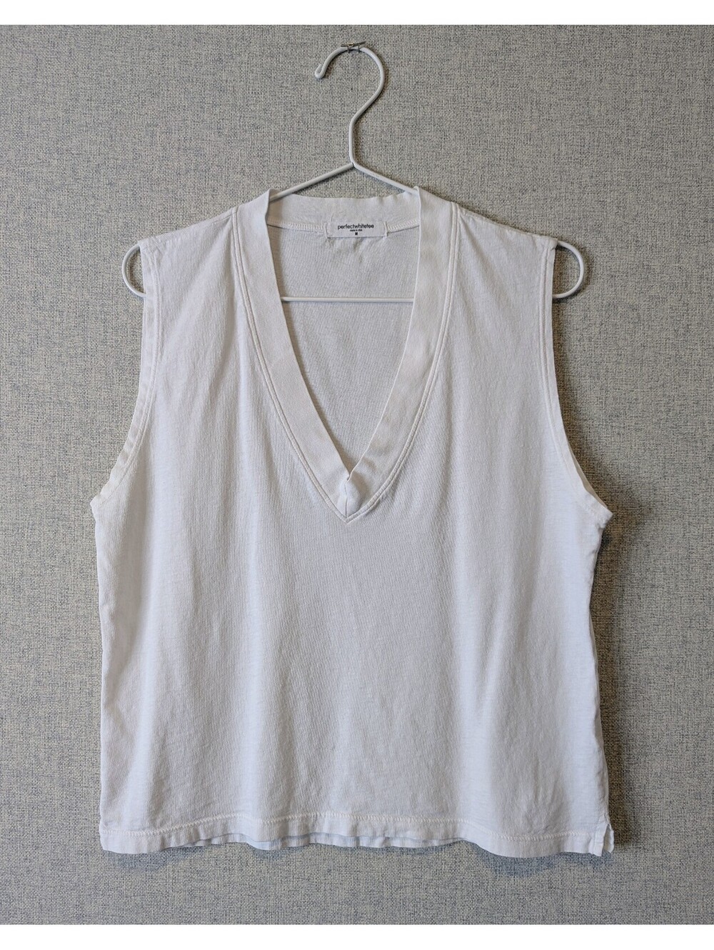 perfectwhitetee Margot 100% cotton deep V neck sleeveless tee